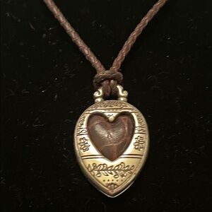 Brighton Silver Heart Pendant Necklace with Brown Cord